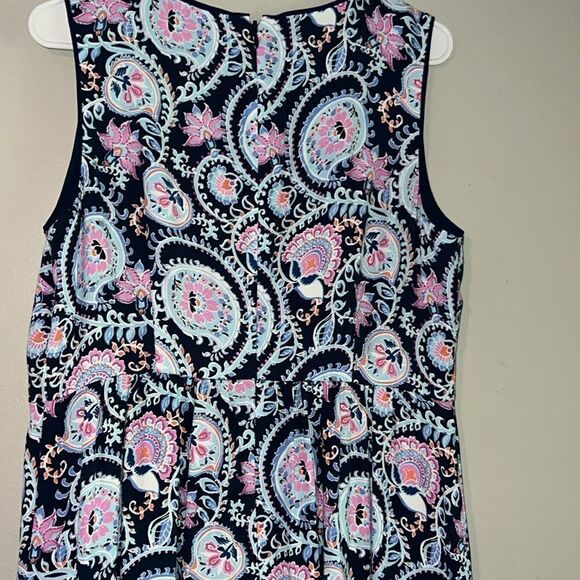 Talbots Floral Paisley Dress Blue Sleeveless Lightweight Split V-Neck Size 10P - Picture 8 of 9